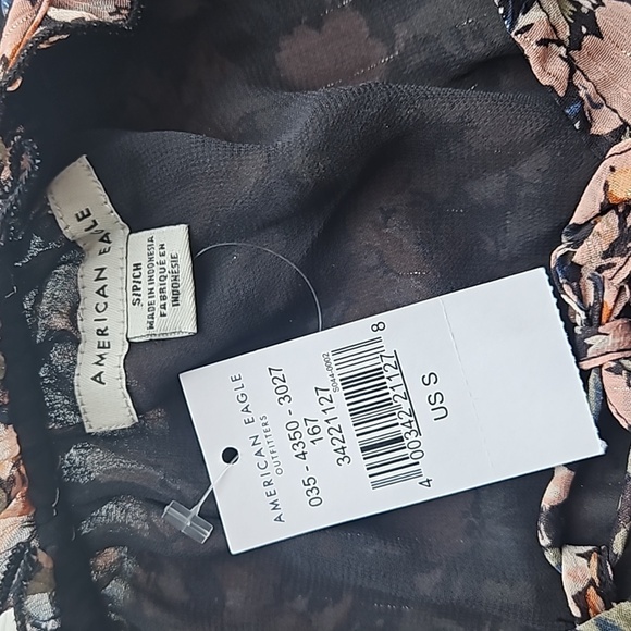 American Eagle Black Pastel Metallic Floral Ruffle Peasant Top S NWT - Picture 5 of 6